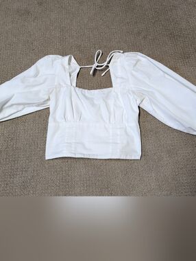 Abercrombie & Fitch Womens XS Puff Sleeve Square Neck White Cropped Top Smocked